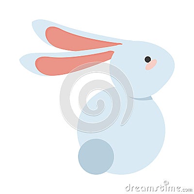 Cute little rabbit easter animal seated character icon Vector Illustration