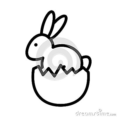 Cute little rabbit in egg shell broken easter line style Vector Illustration