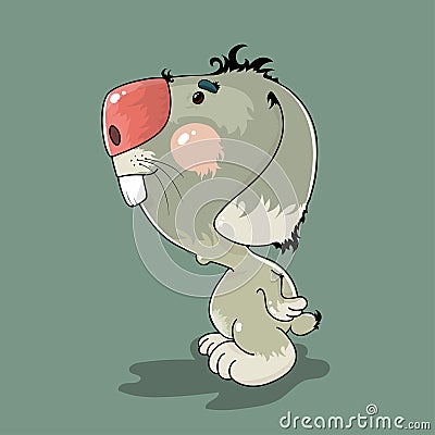 Cute little rabbit with a red nose and big teeth Vector Illustration