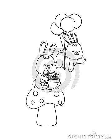 Cute little rabbits easter characters Vector Illustration