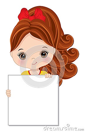 Cute Little Redheaded Girl Holding Blank Frame to Customise your Text Vector Illustration