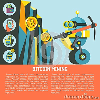 Bitcoin mining. Vector conceptual illustration. Cryptocurrency. Vector Illustration