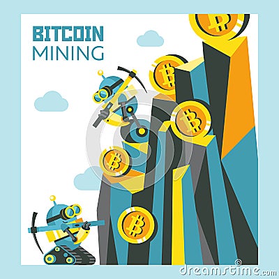 Bitcoin mining. Vector conceptual illustration. Cryptocurrency. Vector Illustration