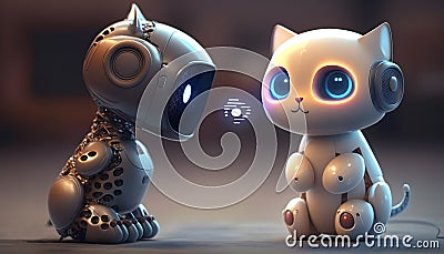 cute little robots kittens system Artificial Intelligence Chatgpt Chatbot AI technology smart robot AI Chat GPT application Stock Photo