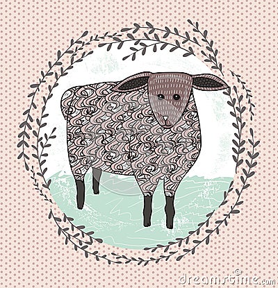 Cute little sheep illustration for children. Vector Illustration