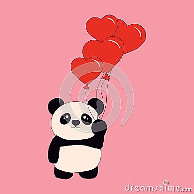 Cute little sitting panda holds balls. Vector Illustration