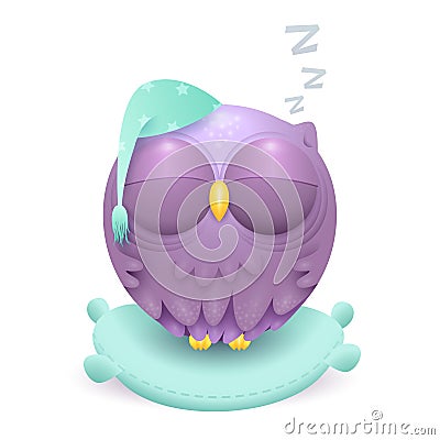 Cute little sleeping owl character on a pillow Stock Photo