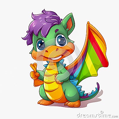 Cute little smiling dragon in rainbow colors of LGBT flag on white background. Concept tolerance. Cartoon style. Stock Photo