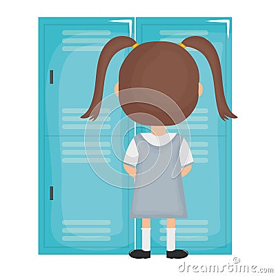 Cute little student girl in lockers Vector Illustration