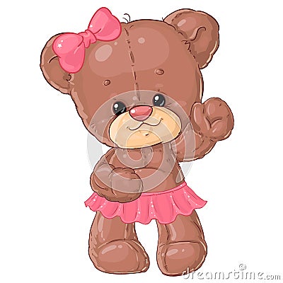 Cute little teddy bear girl. Children`s character. Vector Illustration