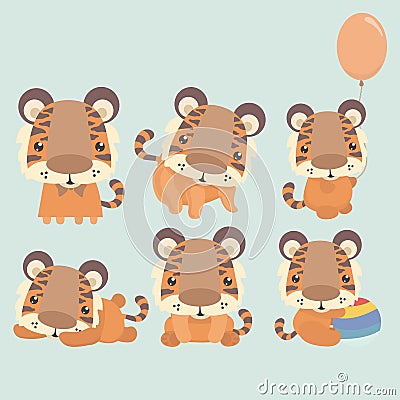 Cute little tiger. Vector Illustration