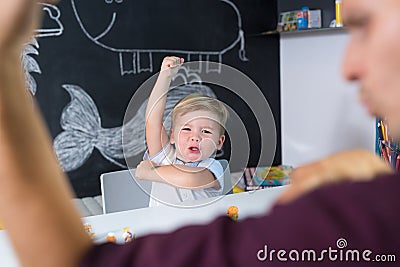 Cute little toddler boy at child therapy session. Stock Photo