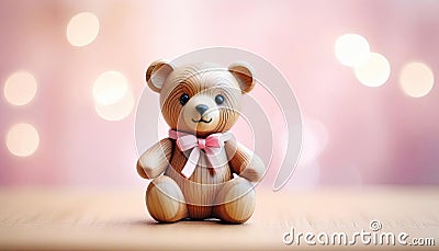 Cute little toy teddybear with pink scarf and copy space Cartoon Illustration