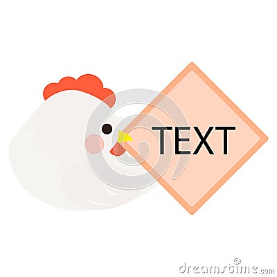 Cute little white chick bate with text memo box, sitting and laying egg, side face. Vector Illustration