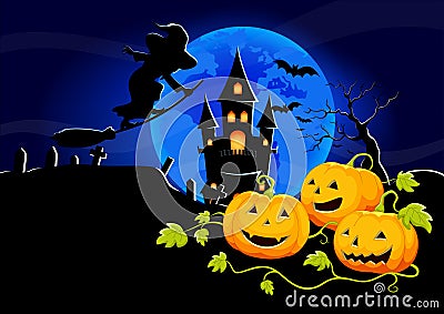 Cute little witch flying on a broomstick Stock Photo