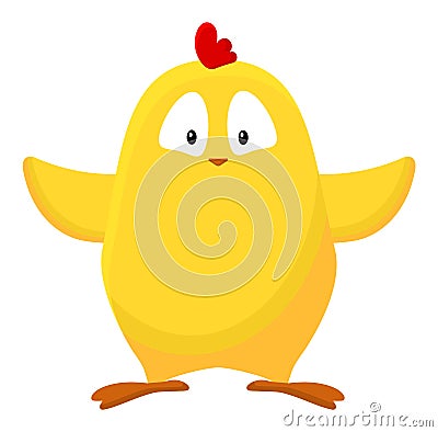 Cute little yellow cartoon chicken image. Easter symbol Vector Illustration