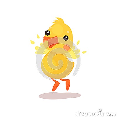 Cute little yellow duck chick character trying to fly cartoon vector Illustration Vector Illustration