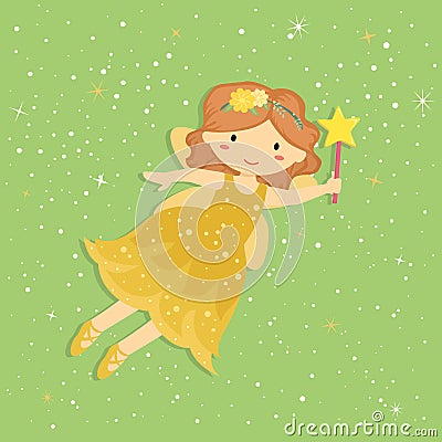 Cute Little Yellow Fairy Vector Vector Illustration