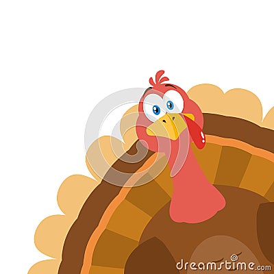 Thanksgiving Turkey Bird Cartoon Mascot Character Peeking From A Corner Vector Illustration