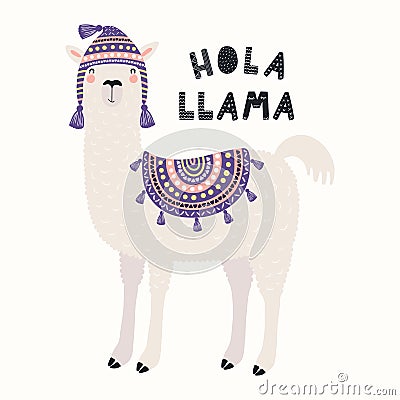 Cute llama in a hat Vector Illustration