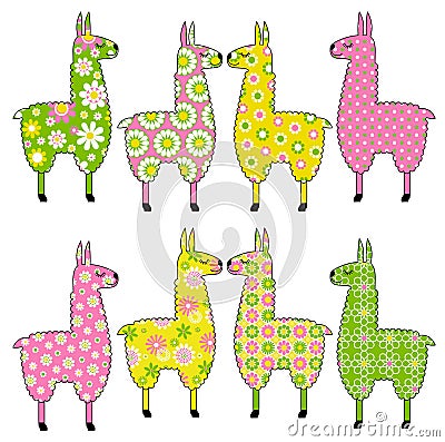 Cute llamas with patterns Stock Photo