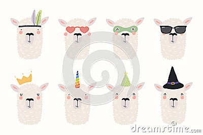 Cute llamas set Vector Illustration