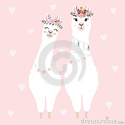 Cute llamas for wedding invitation Vector Illustration