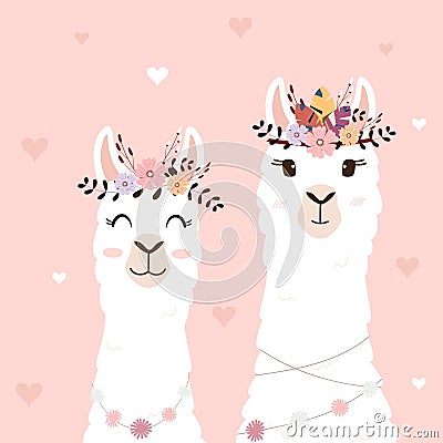 Cute llamas for wedding invitation Vector Illustration