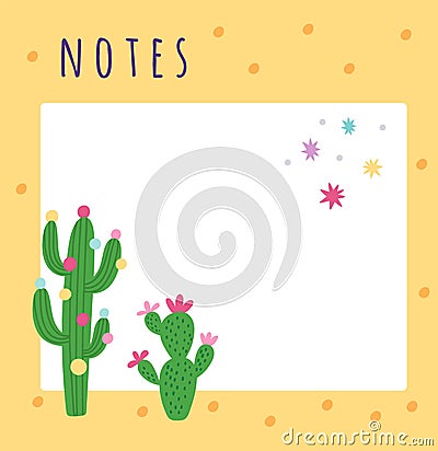 Cute llamas weekly planner. Note paper cartoon design with cactuses or stars. Blank reminder page. Kids schedule memo Vector Illustration