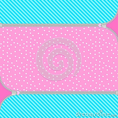 Cute lol doll background with open zipper . Birthday congratulation or invitation fashion girls party. vector Stock Photo