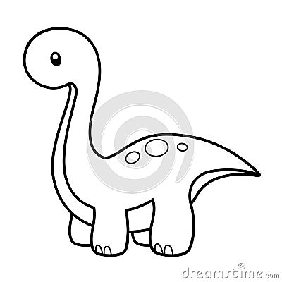 Cute Long Neck Dinosaur Coloring Page Vector Illustration on White Vector Illustration