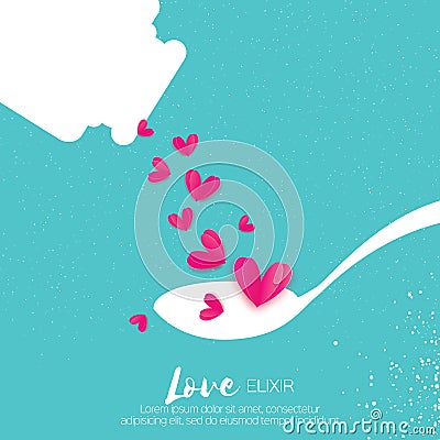 Cute Love elixir. Chemistry of love. Pink Hearts. Test tube Vector Illustration