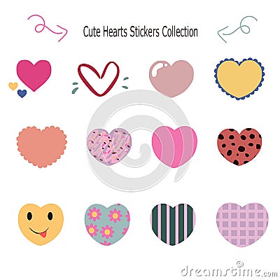 Cute Love Heart Shape Illustration Collection For Valentine Stickers And Social Media Post Vector Illustration