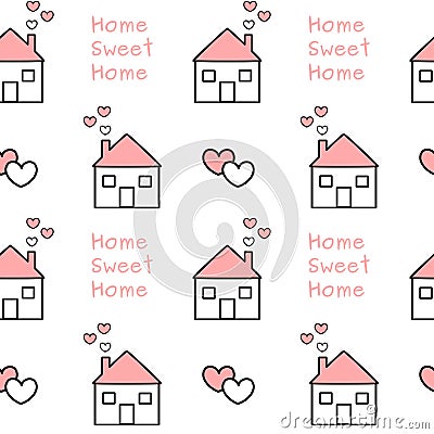 Cute lovely black white pink home sweet home seamless pattern background illustration Vector Illustration