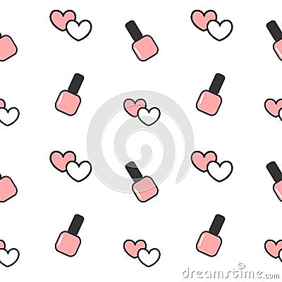 Cute lovely black white pink nail polish and hearts seamless pattern background illustration Vector Illustration