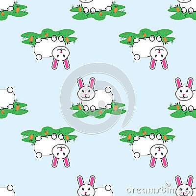 Cute lovely cartoon bunny rabbit and carrots funny vector seamless pattern Stock Photo