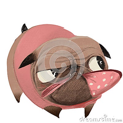 cute lovely cartoon pug with slippers in the teeth Stock Photo