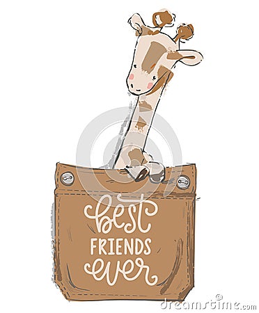 Cute lovely cartoon giraffe on pocket. Vector illustration Vector Illustration