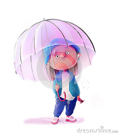 cute lovely child with hat and umbrella Stock Photo