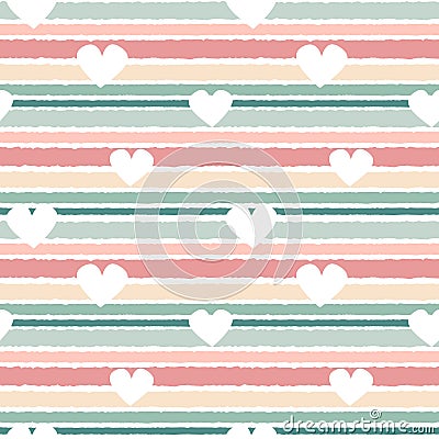 Cute lovely horizontal striped seamless vector pattern background illustration with hearts Vector Illustration
