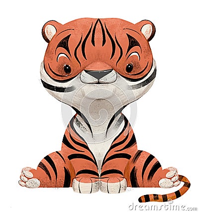 cute lovely little tiger cartoon character sitting Stock Photo