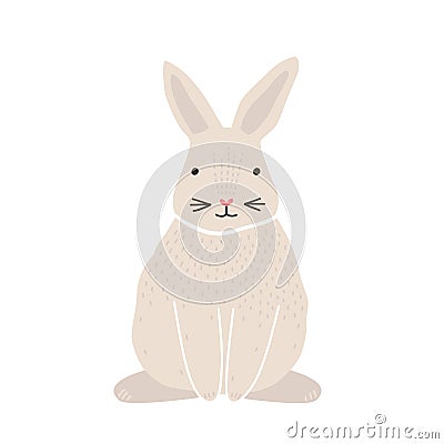 Cute lovely pretty white bunny, rabbit or hare isolated on white background. Funny adorable pet or wild forest animal Vector Illustration