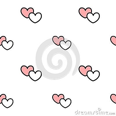 Cute lovely romantic black white and pink hearts seamless pattern background illustration Vector Illustration