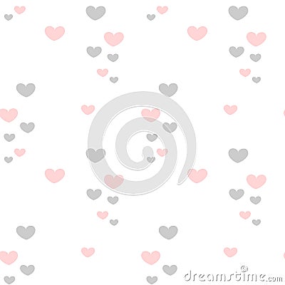 Cute lovely romantic pink and grey hearts on white background valentine seamless pattern illustration Vector Illustration