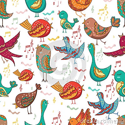 Cute Lovely tribal Bird Singing Summer Seamless Endless Vector Illustration Vector Illustration