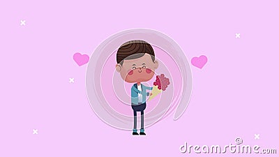 Cute Lover Boy with Roses Bouquet and Hearts Stock Video - Video of  affectionate, footage: 210001705