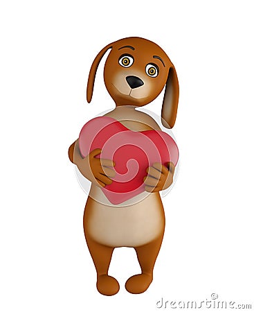 A cute lover valentine cartoon dog with a red heart isolated on white background. 3d render Stock Photo