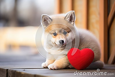 A cute lover valentine puppy dog with a red heart Stock Photo