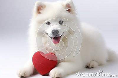 A cute lover valentine puppy dog with a red heart Stock Photo