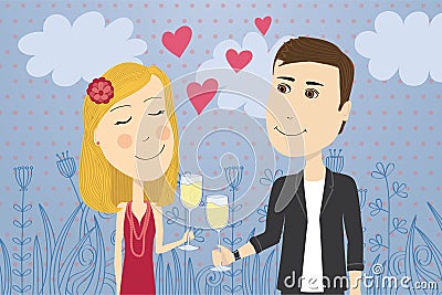 Cute lovers celebrating Vector Illustration